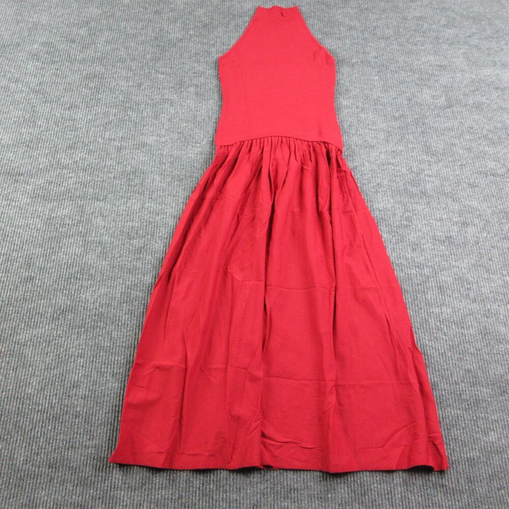 MNG Dress Womens S Red Maxi Fit & Flare High Neck Viscose Sleeveless Button NWT